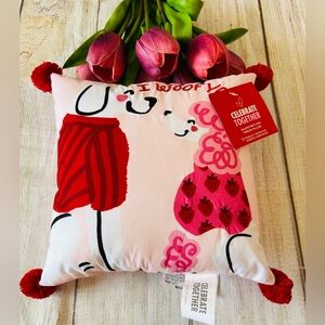 Celebrate Together I Woof You Dog Pink Pom Pom Throw Mini Pillow NWT